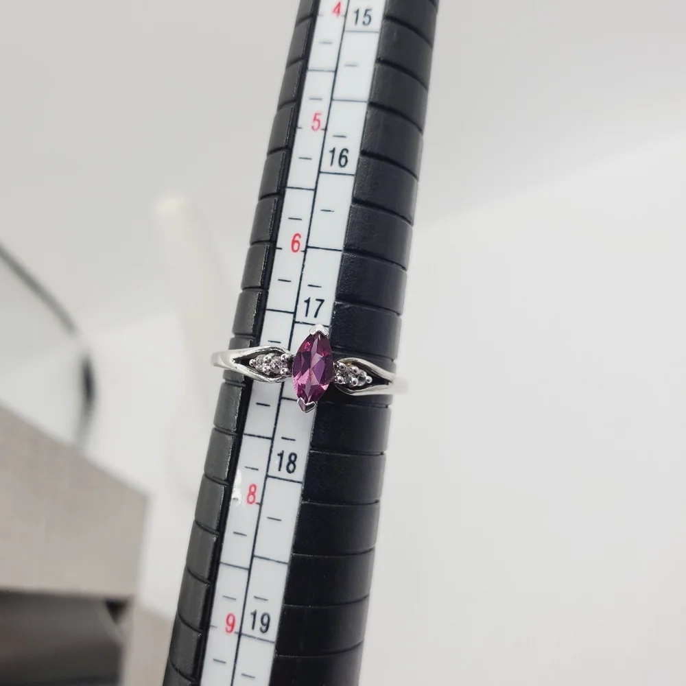 Genuine Marquise Amethyst & Round Zircon 925 Sterling Silver Dainty Ring